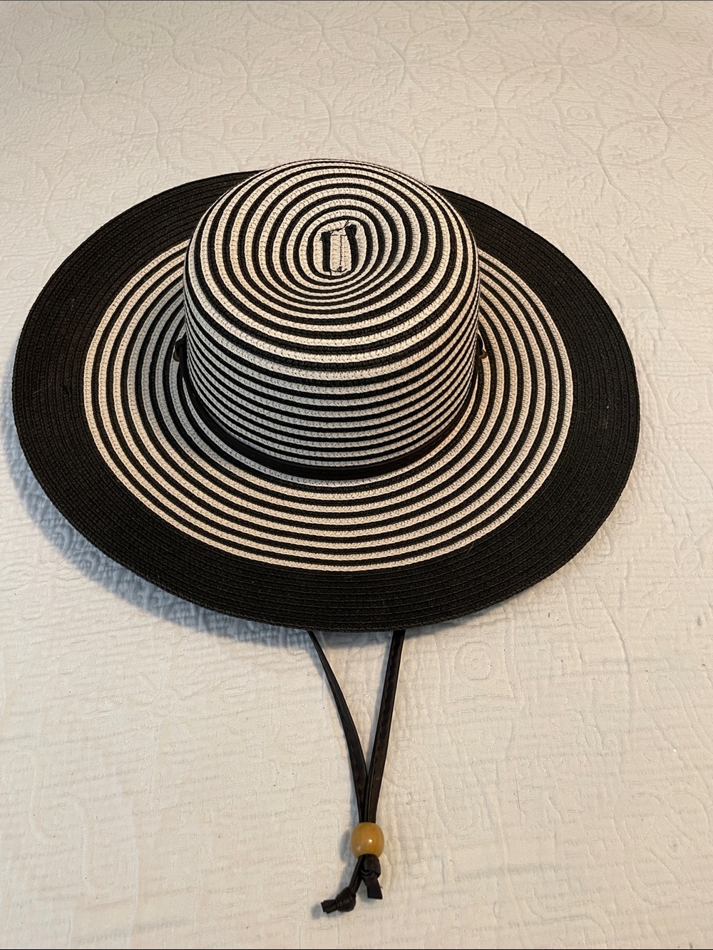Sloggers Black & White Striped Sun Hat with Chin Cord
